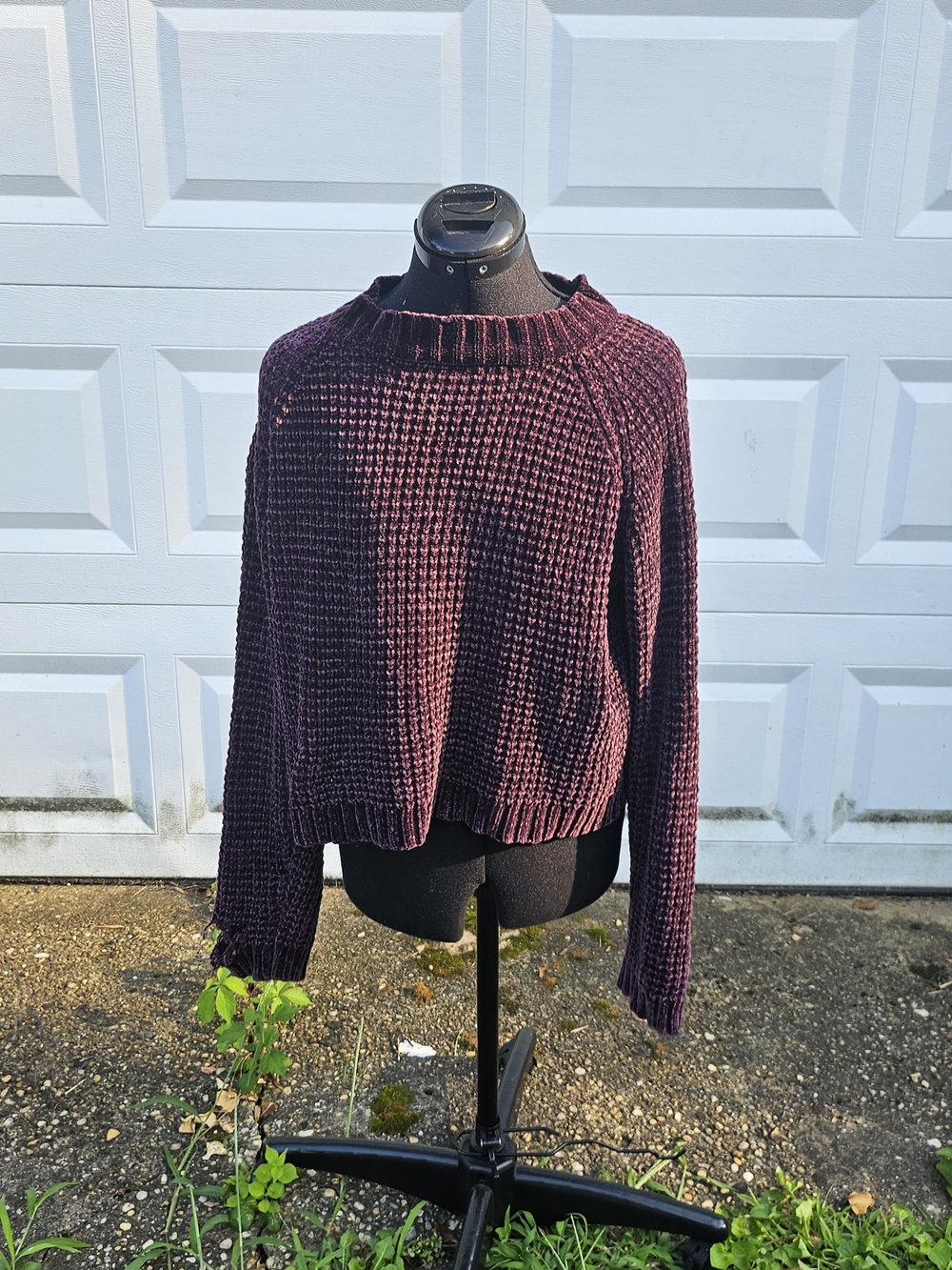 Women's Chunky Waffle Knit Crewneck Sweater - Plum